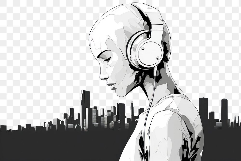 PNG White AI robot headphones drawing headset. AI generated Image by rawpixel.