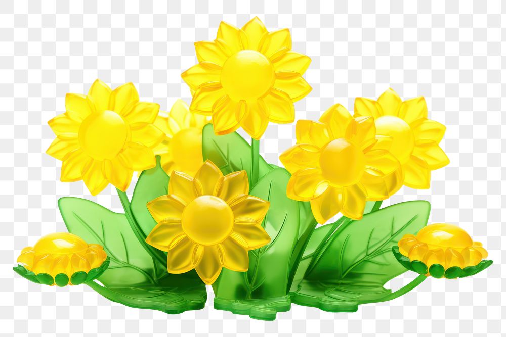 PNG Simple sunflowers and a green bush daffodil plant white background. 