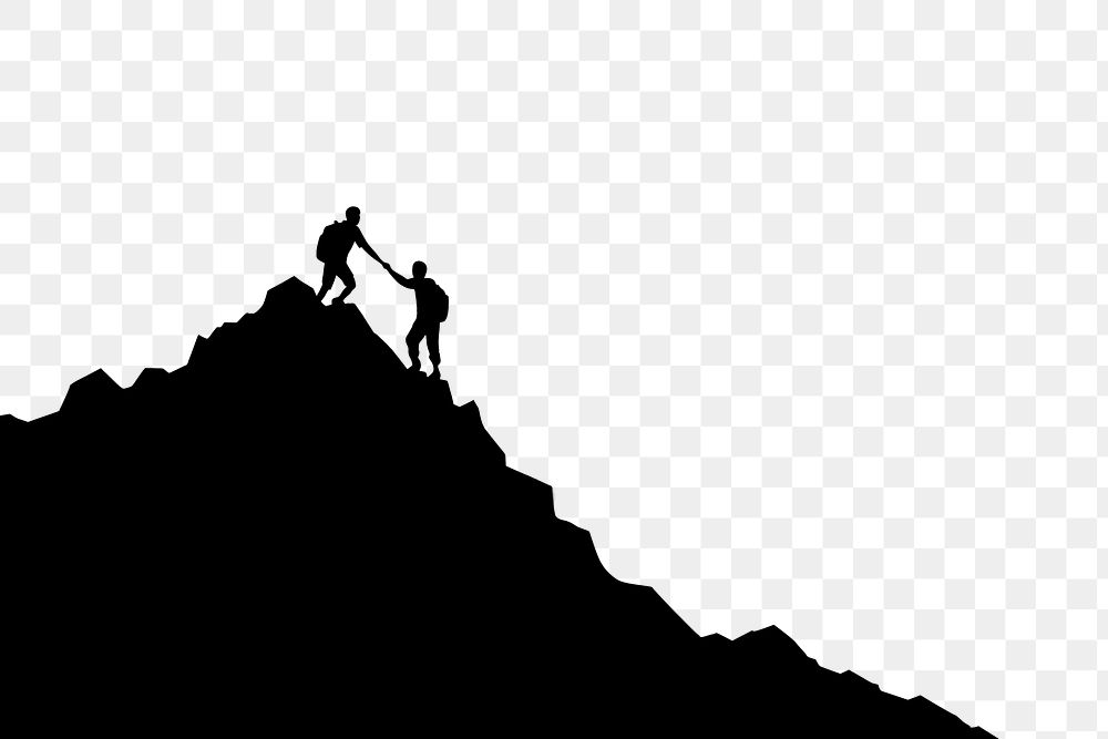 PNG  Teamwork silhouette mountain hiking. .