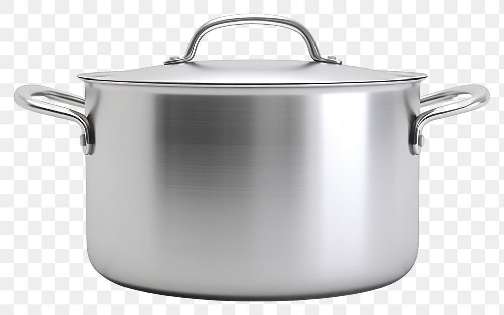 PNG Matte stainless steel pot with handles appliance white background saucepan. AI generated Image by rawpixel.