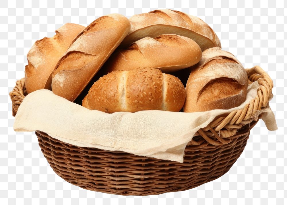 PNG A basket of bread food bun white background. 