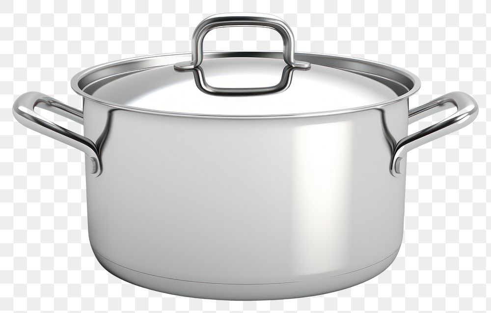 PNG Stainless steel pot with handles appliance white background saucepan. AI generated Image by rawpixel.