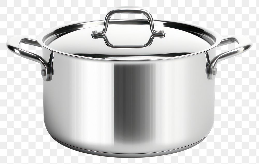 PNG Stainless steel pot with handles white background appliance saucepan. AI generated Image by rawpixel.