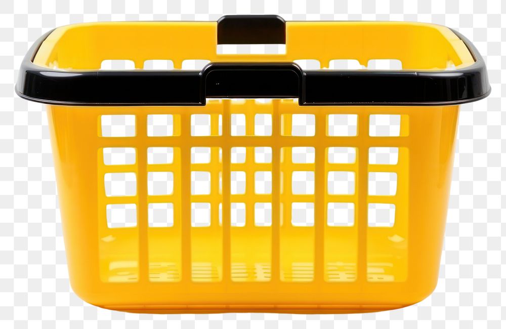 PNG Yellow shopping basket plastic white background container. AI generated Image by rawpixel.