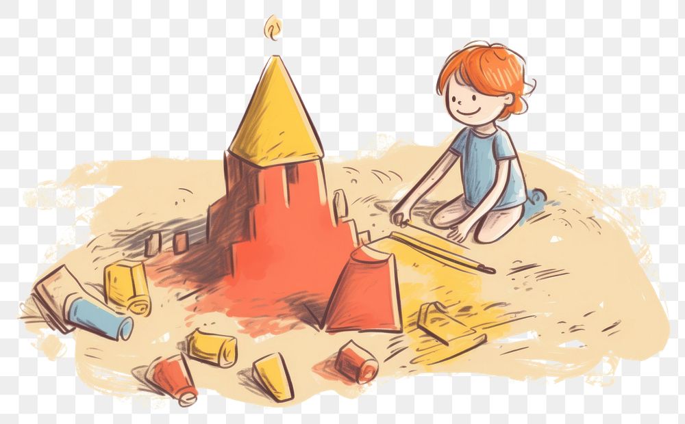 PNG Kid make sand castle outdoors drawing sketch. AI generated Image by rawpixel.