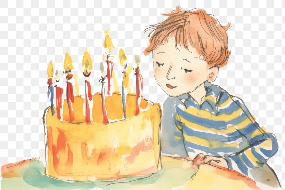 PNG Kid blow birthday cake drawing dessert candle. AI generated Image by rawpixel.