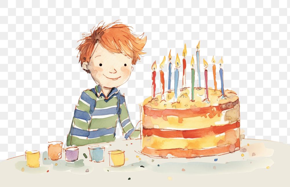 PNG Kid blow birthday cake dessert drawing candle. AI generated Image by rawpixel.