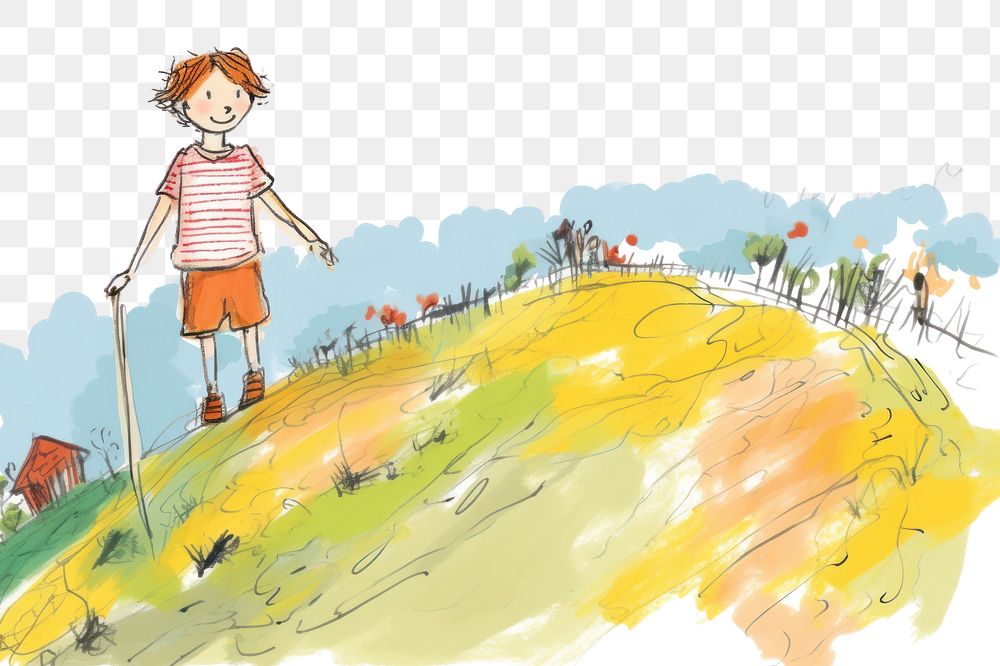 PNG Kid hiking on hill outdoors drawing sketch. AI generated Image by rawpixel.