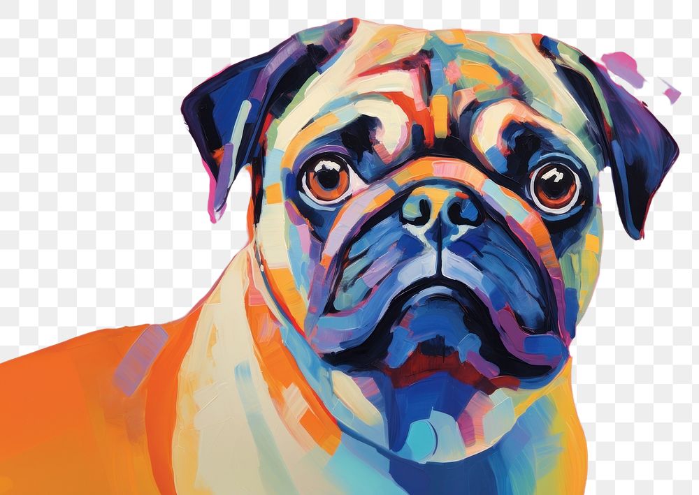 PNG Pug wear glass painting animal mammal. AI generated Image by rawpixel.