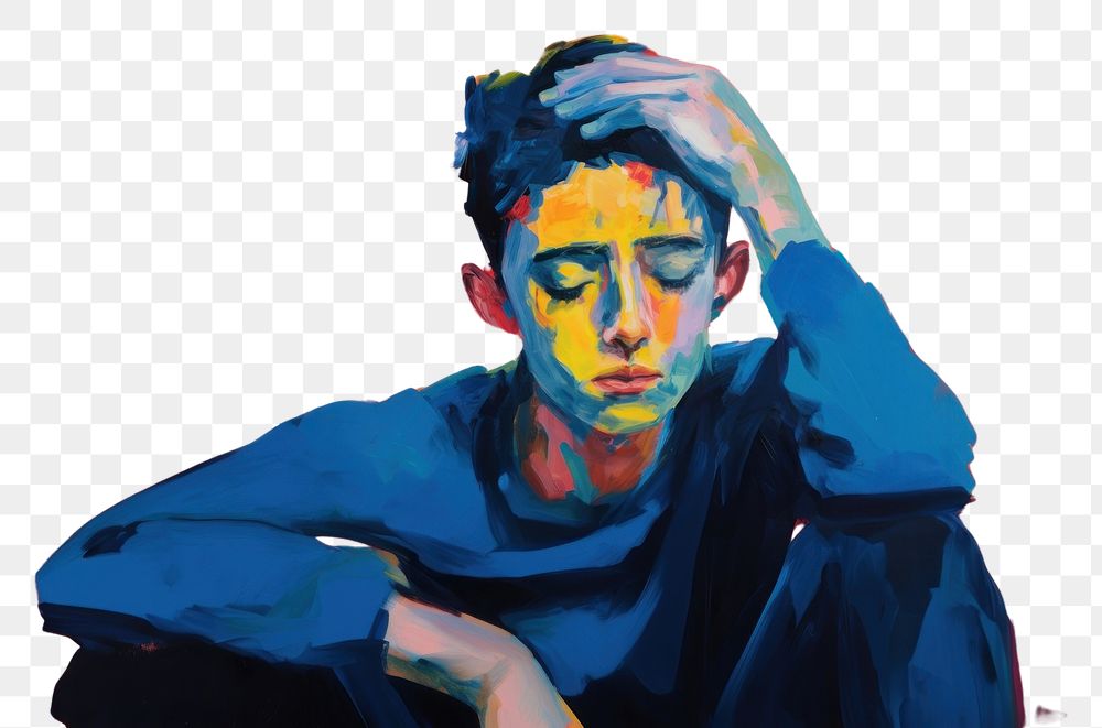 PNG Person sad painting portrait art. AI generated Image by rawpixel.