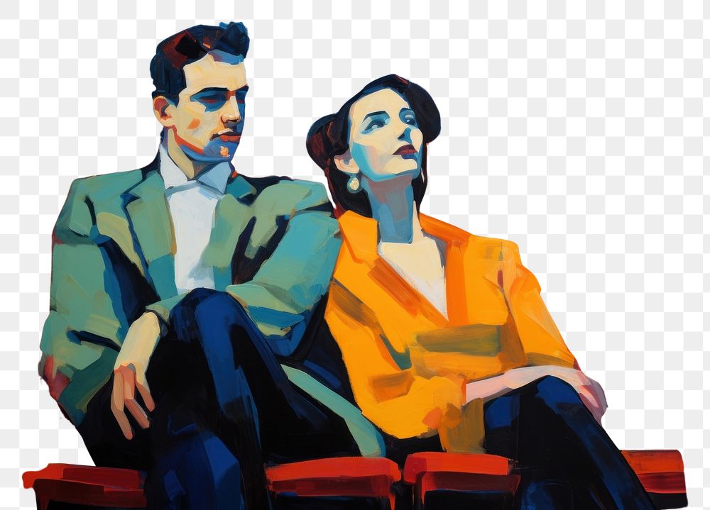 PNG Couple in cinema theater painting togetherness relaxation. AI generated Image by rawpixel.
