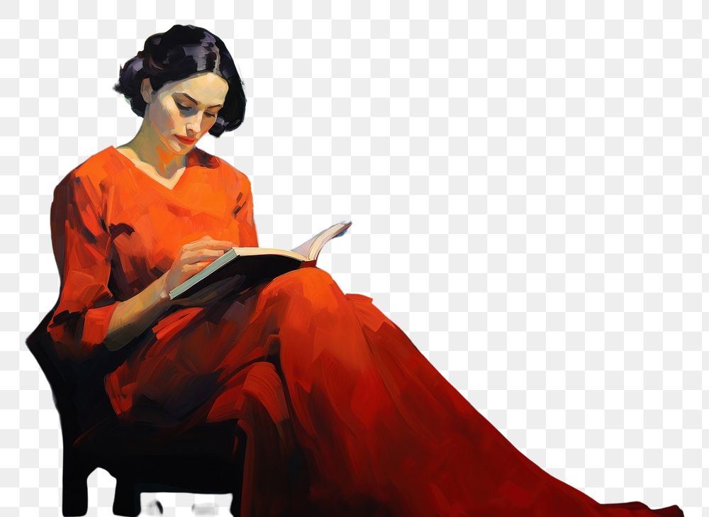 PNG Woman reading book painting adult art. AI generated Image by rawpixel.