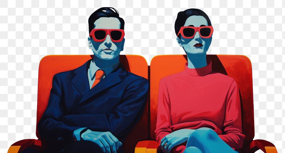 PNG Couple in cinema theater sunglasses painting adult. AI generated Image by rawpixel.