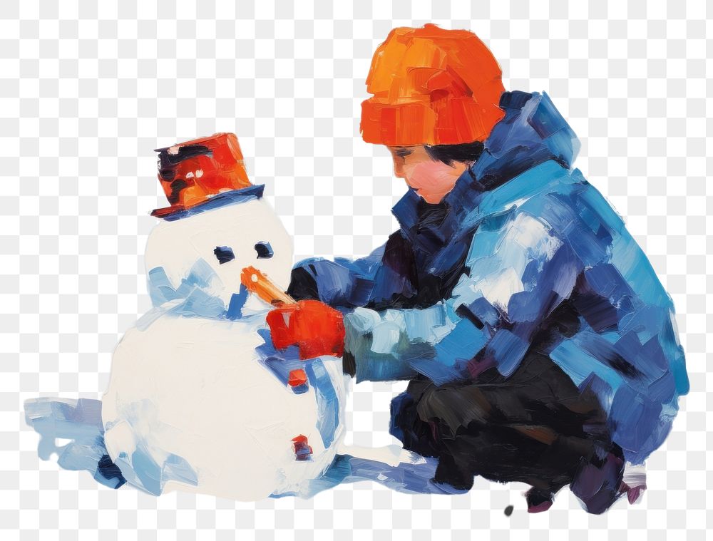 PNG Kid building a snowman painting winter representation. AI generated Image by rawpixel.