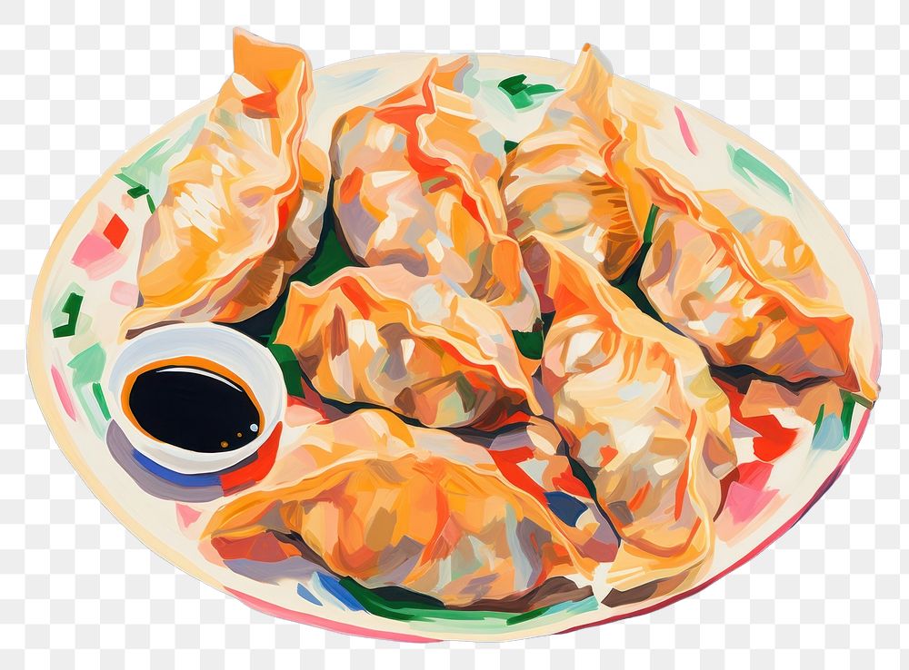 PNG Gyoza dumpling painting food. AI generated Image by rawpixel.