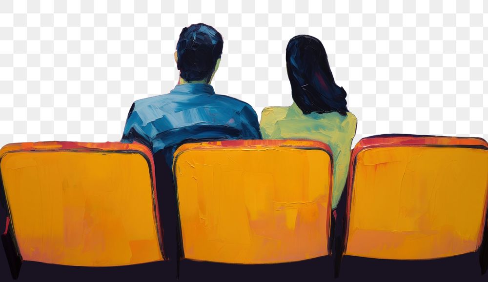 PNG Couple in cinema theater painting adult back. AI generated Image by rawpixel.
