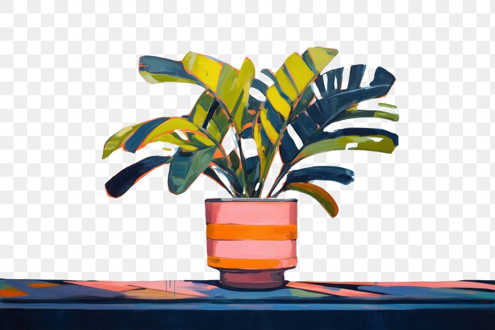 PNG Plant on pot painting leaf art. AI generated Image by rawpixel.