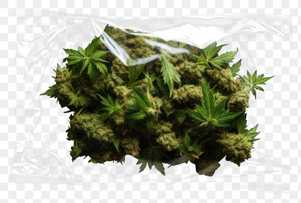 PNG  Cannabis in plastic bag plant black background freshness. AI generated Image by rawpixel.
