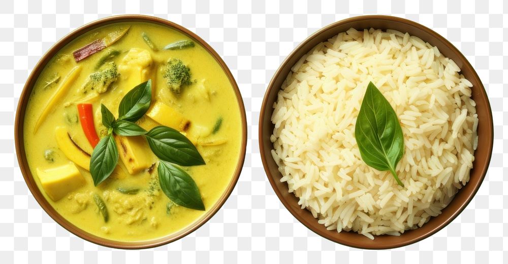 PNG  Thai green curry and the other half rice yellow food meal. AI generated Image by rawpixel.