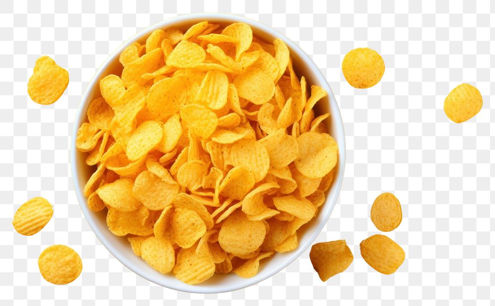 PNG  Corn flakes in bowl freshness yellow snack. AI generated Image by rawpixel.