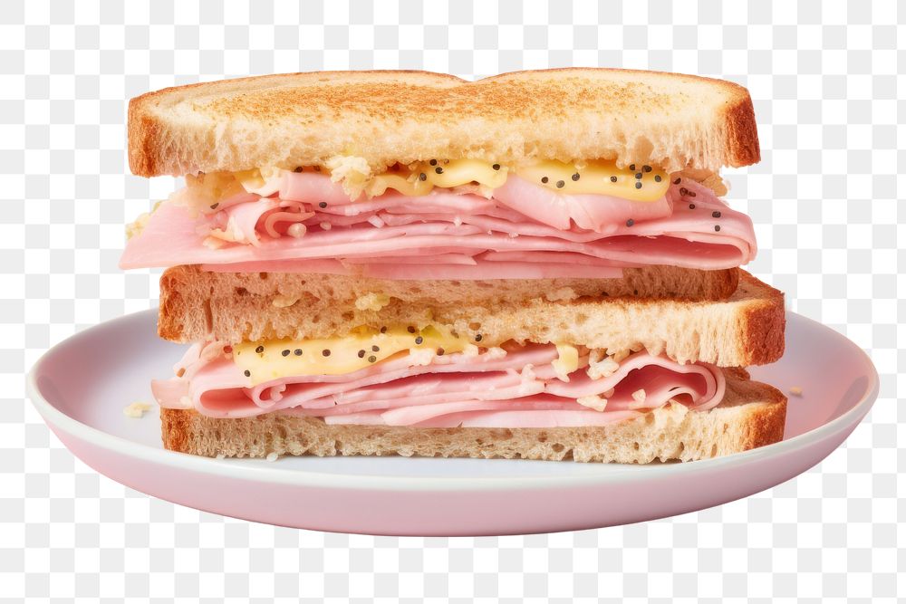 PNG  Ham and cheese sandwich on white plate bread food meat. AI generated Image by rawpixel.