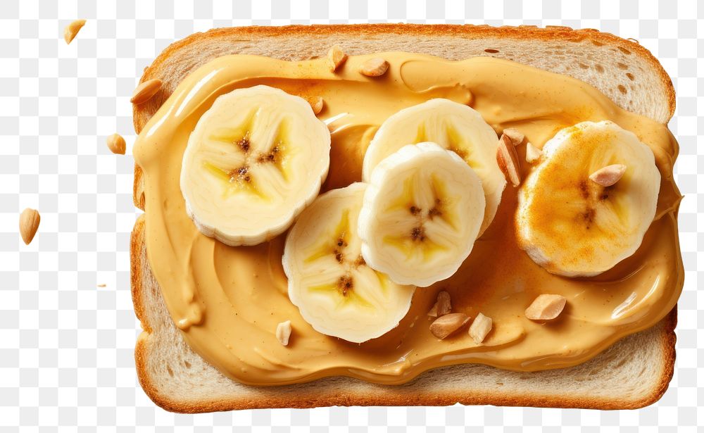 PNG  Sandwich with peanut butter and slice of bananas on top bread food breakfast. AI generated Image by rawpixel.