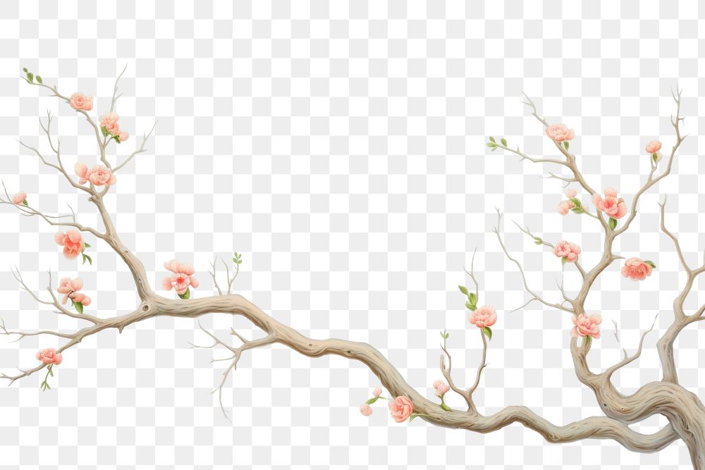 PNG Painting of branch border flower plant art. AI generated Image by rawpixel.