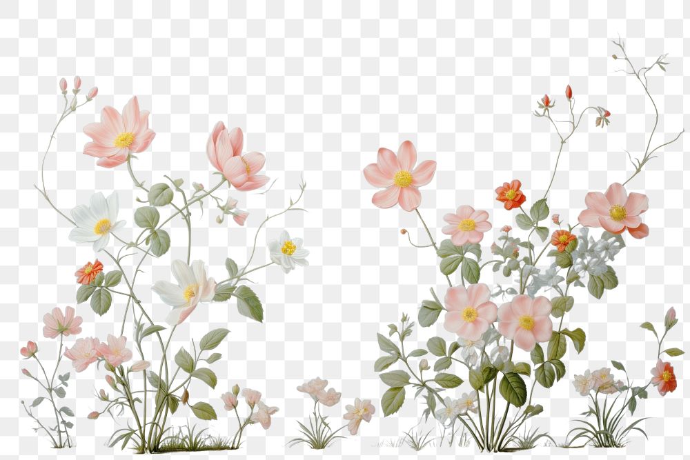 PNG Painting of bush bloom border wallpaper flower plant. .