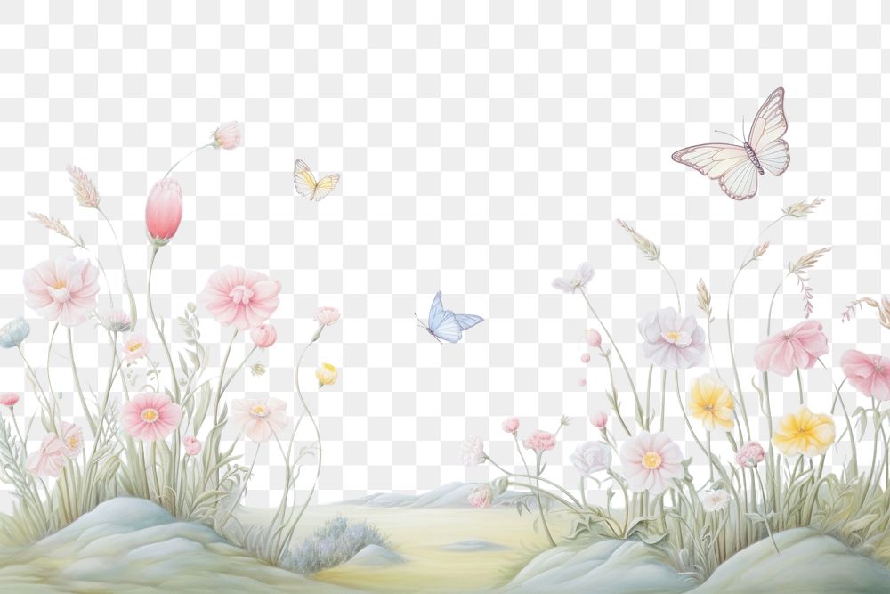 PNG Painting of butterfly border outdoors drawing flower. .