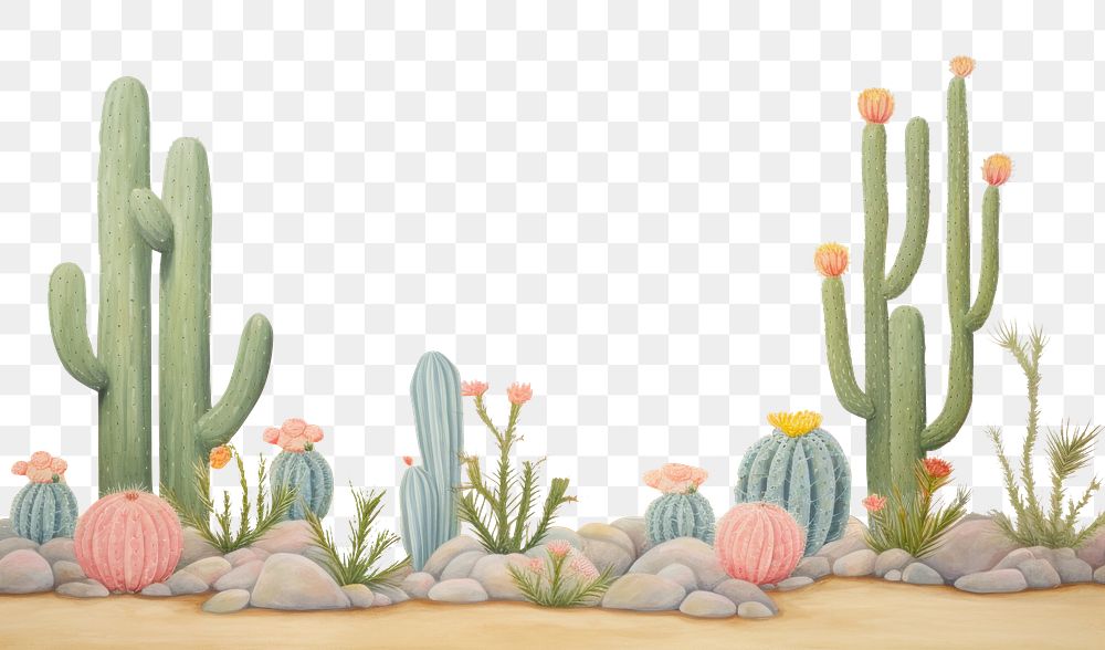 PNG Painting of cactus border backgrounds plant tranquility. AI generated Image by rawpixel.