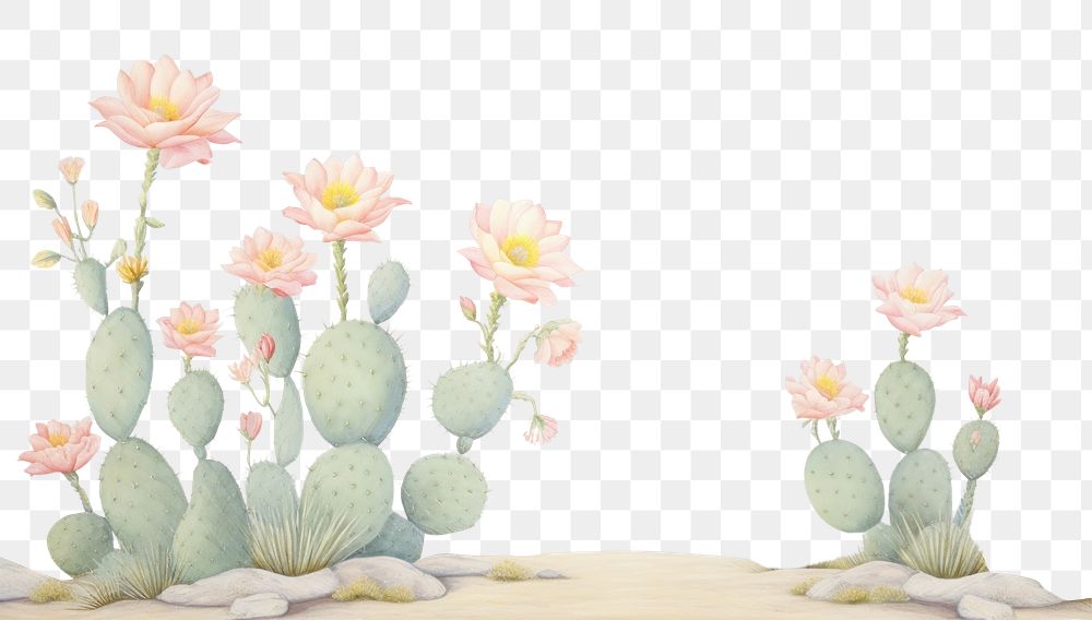 PNG Painting of cactus flower border plant tranquility creativity. AI generated Image by rawpixel.