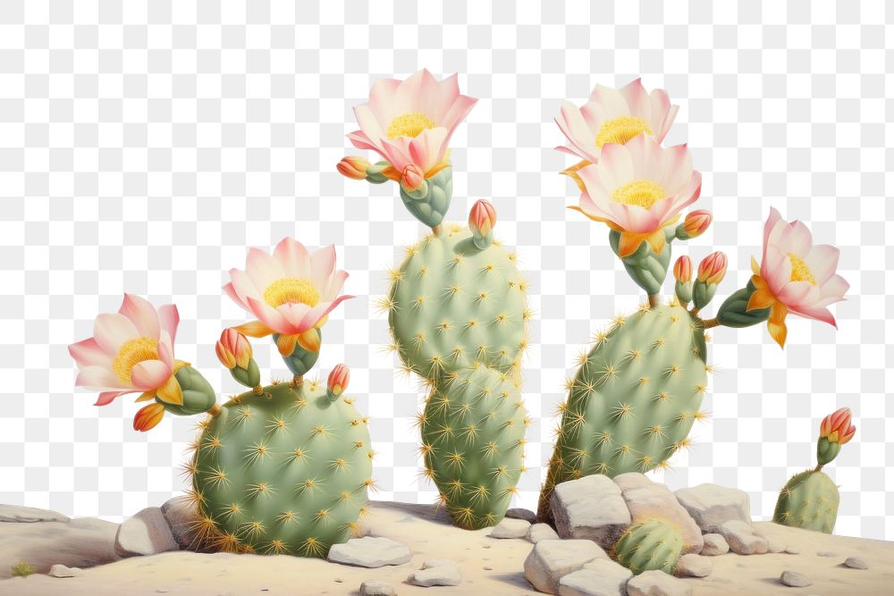 PNG Painting of cactus flower border plant inflorescence fragility. AI generated Image by rawpixel.