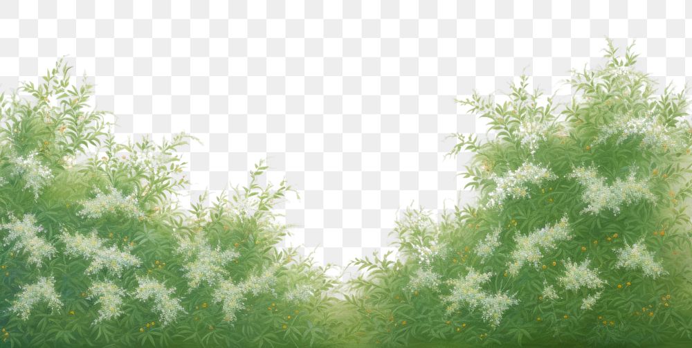 PNG Painting of green bush bloom border backgrounds landscape outdoors. .