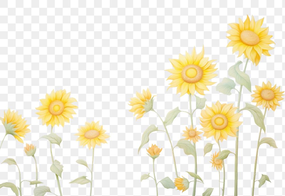 PNG Painting of sunflower border backgrounds plant inflorescence. AI generated Image by rawpixel.