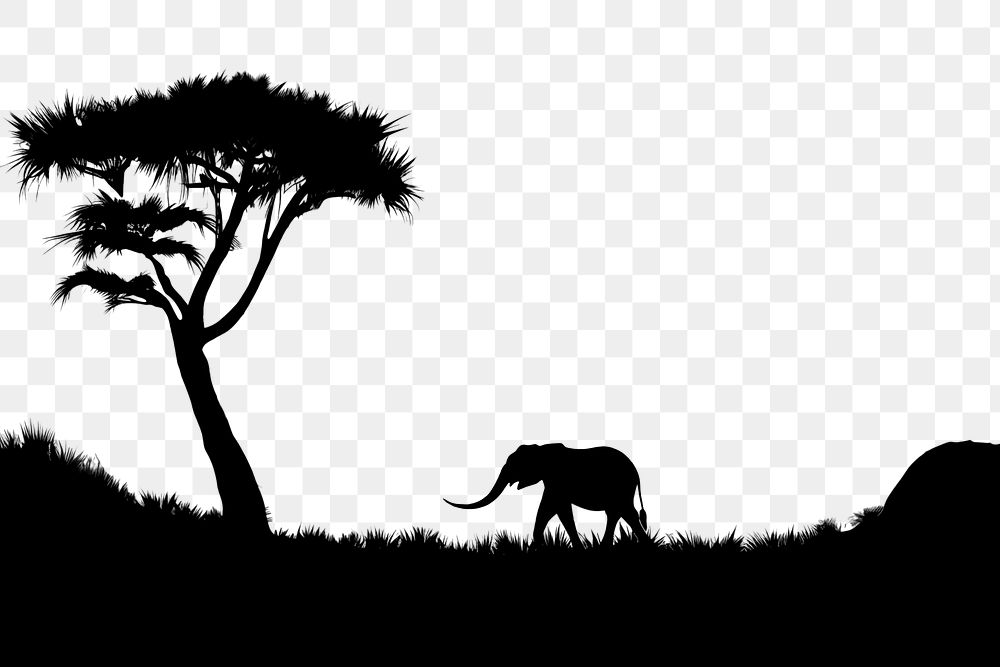 PNG  Safari silhouette landscape elephant. AI generated Image by rawpixel.