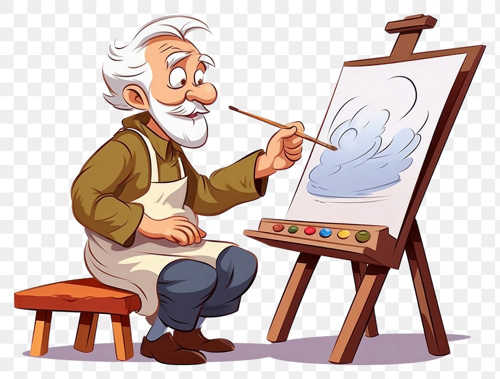 PNG Artist painting drawing cartoon brush. AI generated Image by rawpixel.