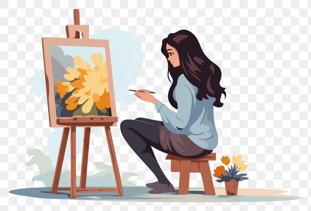 PNG Artist painting drawing sitting adult. AI generated Image by rawpixel.