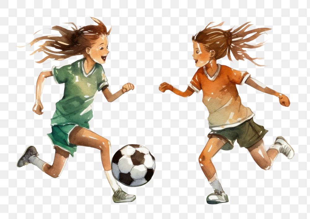 PNG Girl soccer players kicking football sports shorts togetherness. AI generated Image by rawpixel.
