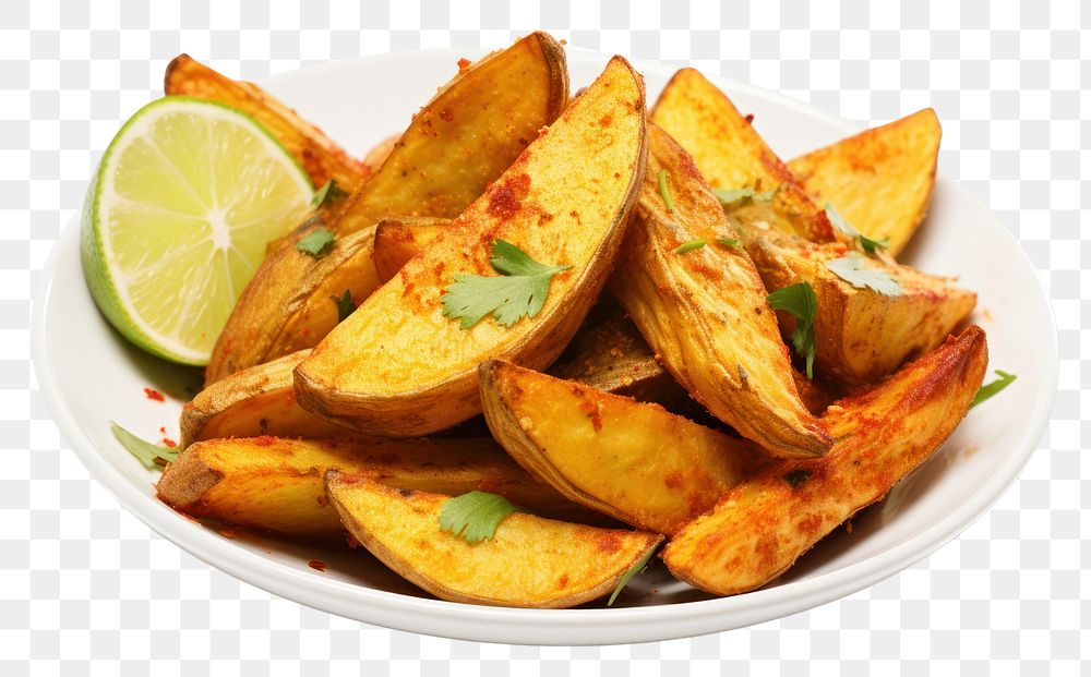 PNG Fried Potato wedges plate food white background. AI generated Image by rawpixel.