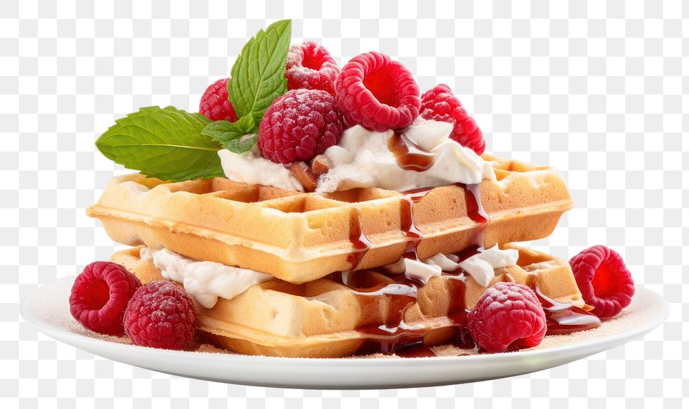 PNG Waffle Breakfast waffle breakfast raspberry. AI generated Image by rawpixel.