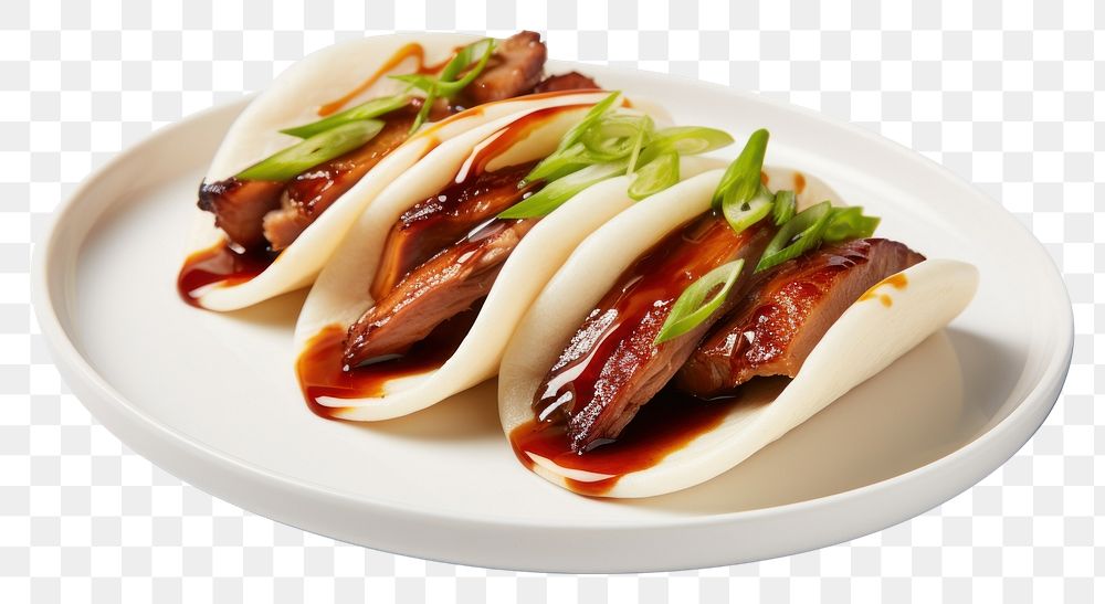 PNG Bao Bun Roast Duck food plate meal. AI generated Image by rawpixel.