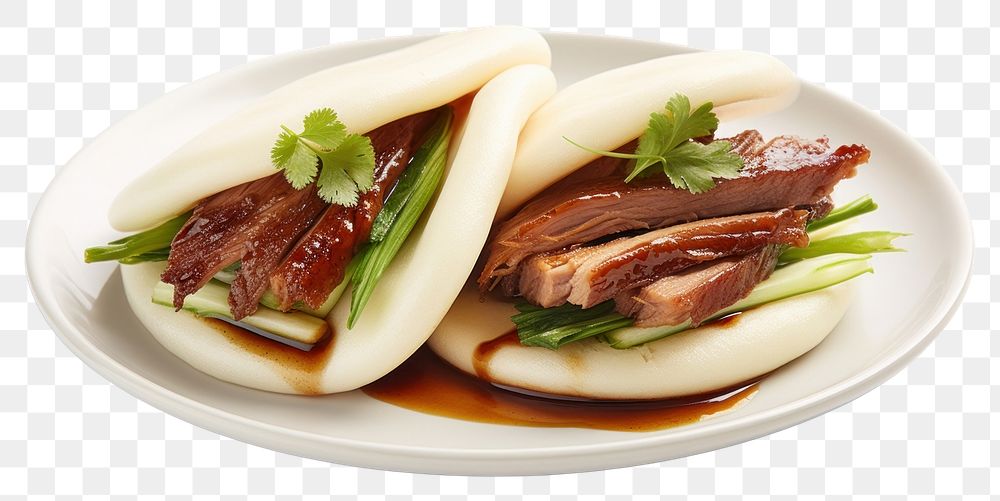 PNG Bao Bun Roast Duck plate food meat. AI generated Image by rawpixel.