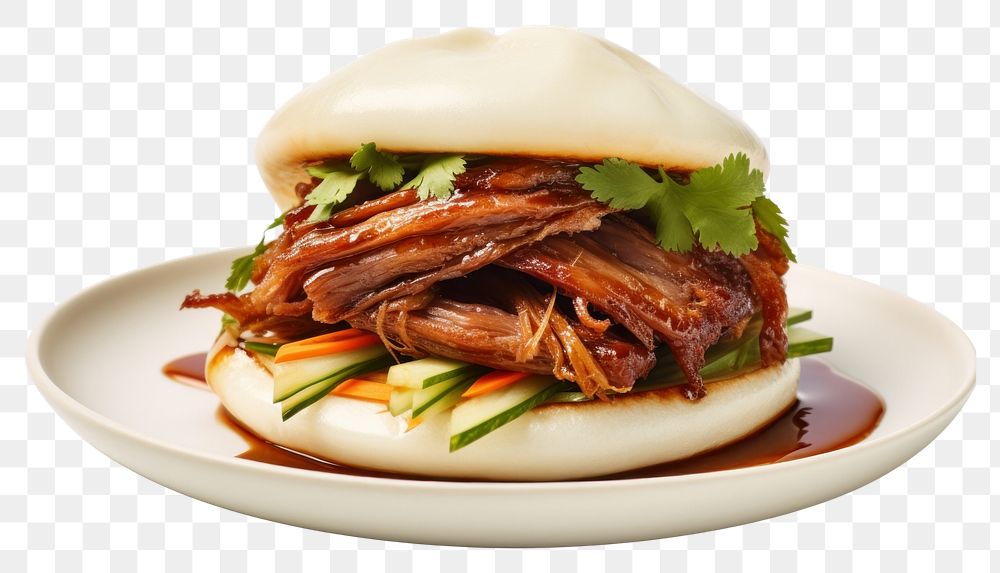 PNG Bao Bun Roast Duck plate food meal. AI generated Image by rawpixel.
