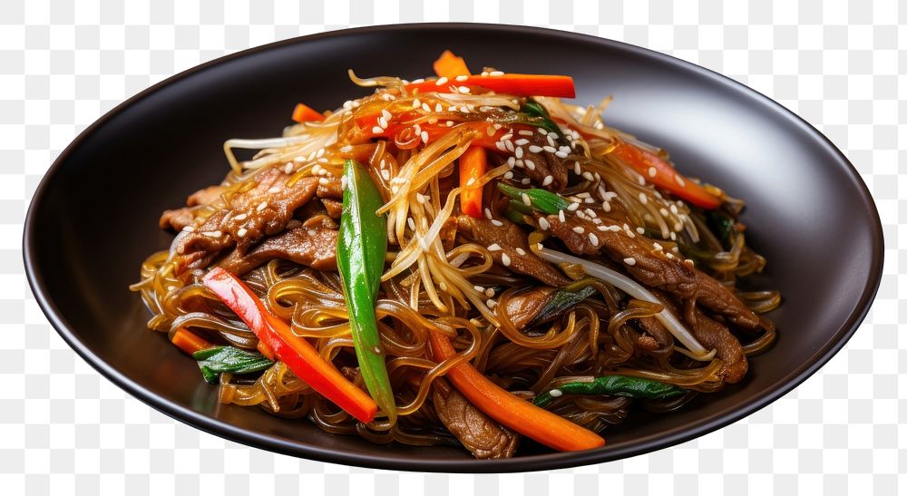 PNG Japchae plate food seafood. AI generated Image by rawpixel.