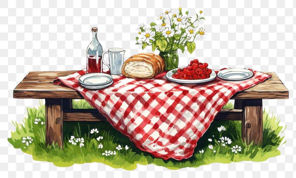 PNG Picnic cloth tablecloth furniture plate. AI generated Image by rawpixel.