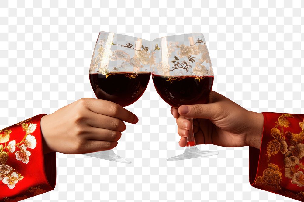 PNG 2 hands in Chinese outfit toasting celebration drink glass. AI generated Image by rawpixel.