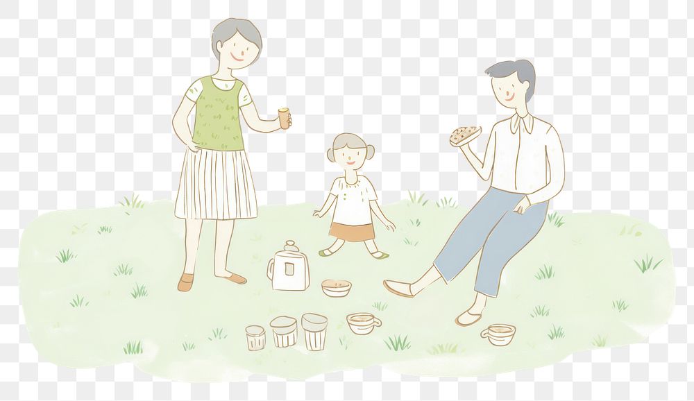 PNG Father and mother and son picnic together character drawing sketch child. AI generated Image by rawpixel.