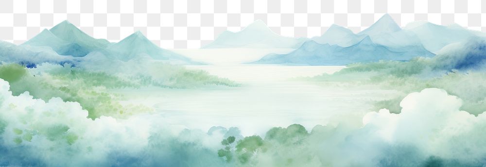 illustration watercolor of *scenery* a white cloud hovers over an asian landscape, japanese summertime, light sky-blue and…