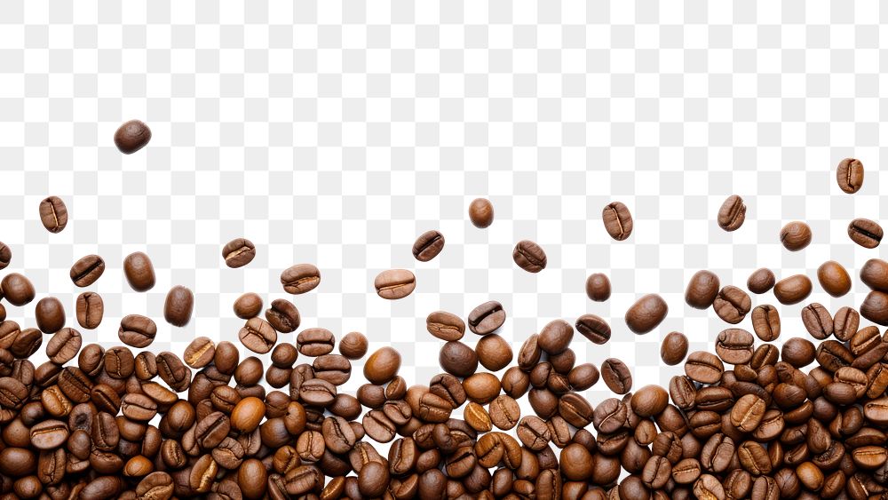 PNG  Coffee beans Scattered backgrounds white background refreshment. AI generated Image by rawpixel.