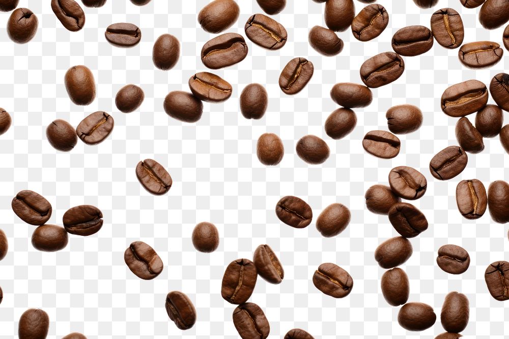PNG  Coffee beans Scattered frame backgrounds white background freshness. AI generated Image by rawpixel.